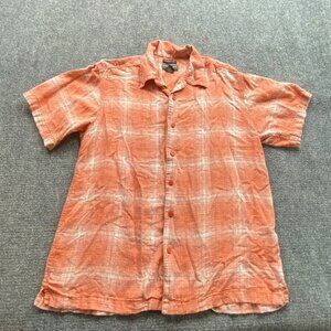 Saddlebred Shirt Men's Large Orange Plaid Washable Linen‎ Button-Up Beach Summer